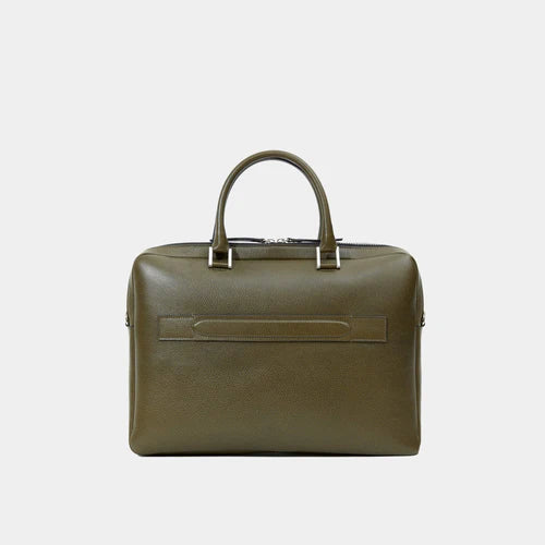 Slim Briefcase Khaki Pebbled Leather