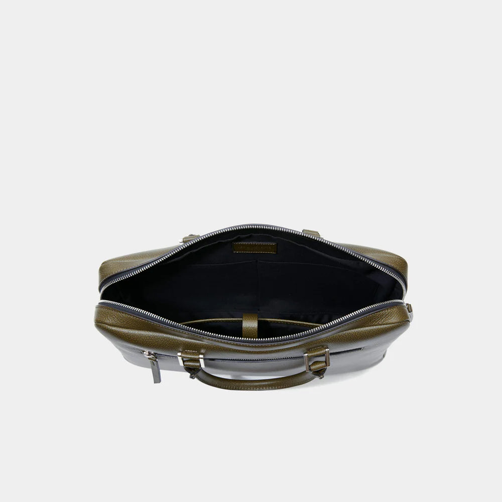 Slim Briefcase Khaki Pebbled Leather