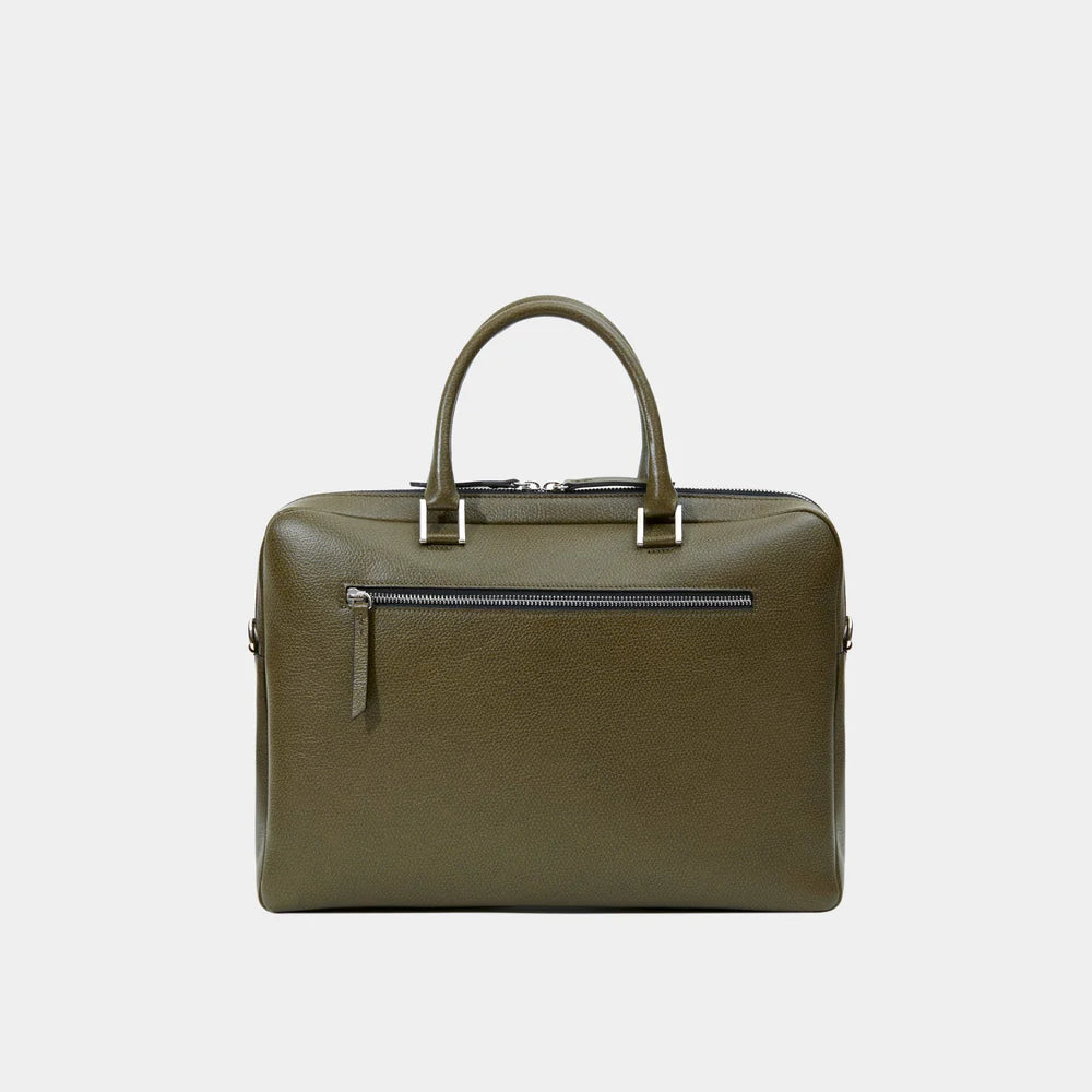 Slim Briefcase Khaki Pebbled Leather