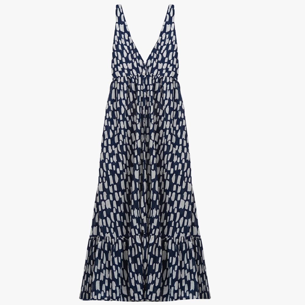 Women Black Cotton Halter Long printed Dress