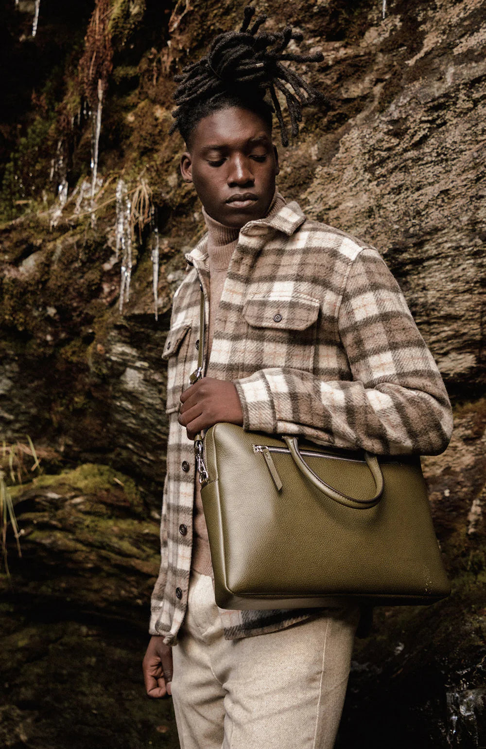 Slim Briefcase Khaki Pebbled Leather