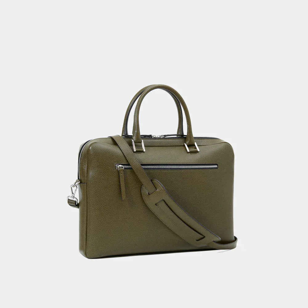 Slim Briefcase Khaki Pebbled Leather
