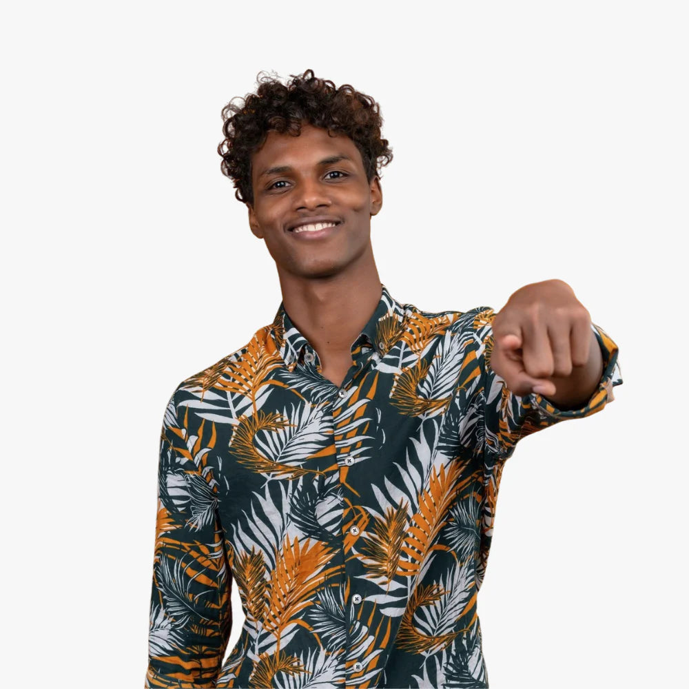 Men’s Tropical Palm Shirt – Dark Grey & Orange